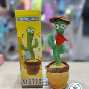 Talking and dancing cactus plush toy with singing, voice repeating, and LED light features for kids