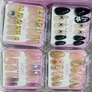 Sasa Artificial Nails – Premium Press-On Nail Set with Stylish Designs & Decorations | Easy to Apply | Salon Look at Home