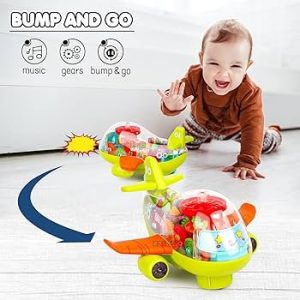 Gear Airplane Toy with Lights & Music | Transparent Bump & Go Plane for Kids