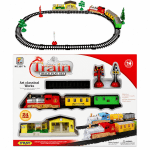 24 pieces battery operated toy train track play set with colorful engine, railway track, station house and signal accessories for kids.