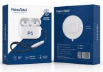 Premium HainoTeko P5 wireless earbuds with charging case, wireless charging support, and modern blue branding.