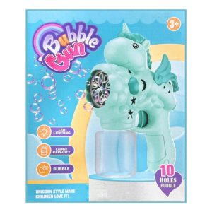 Unicorn Bubble Gun Toy | Automatic Bubble Blower with 10 Holes & LED Lights | Battery-Operated Bubble Machine for Kids (Age 3+)