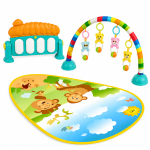 Musical Piano Baby Fitness Rack & Play Mat featuring a vibrant play mat, detachable piano, and colorful hanging toys