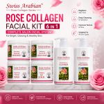 Swiss Arabian Rose Collagen Facial Kit 6 in 1 with cleanser, scrub, massage cream, mask, toner and moisturizer for brightening and glowing skin