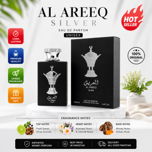 Al Areeq Silver Eau de Parfum 100ml luxury Arabic perfume bottle with elegant black packaging